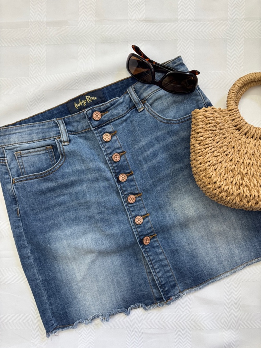 Indigo Rein Blue Denim Button-Front Mini Skirt. Juniors Size 11/29.